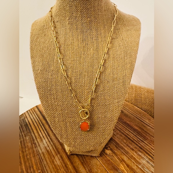 Kendra Scott Daphne Gold Link and Chain Necklace Coral Mother-of-Pearl NWT - Picture 5 of 9